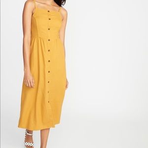 Yellow Strap Dress with Brown buttons